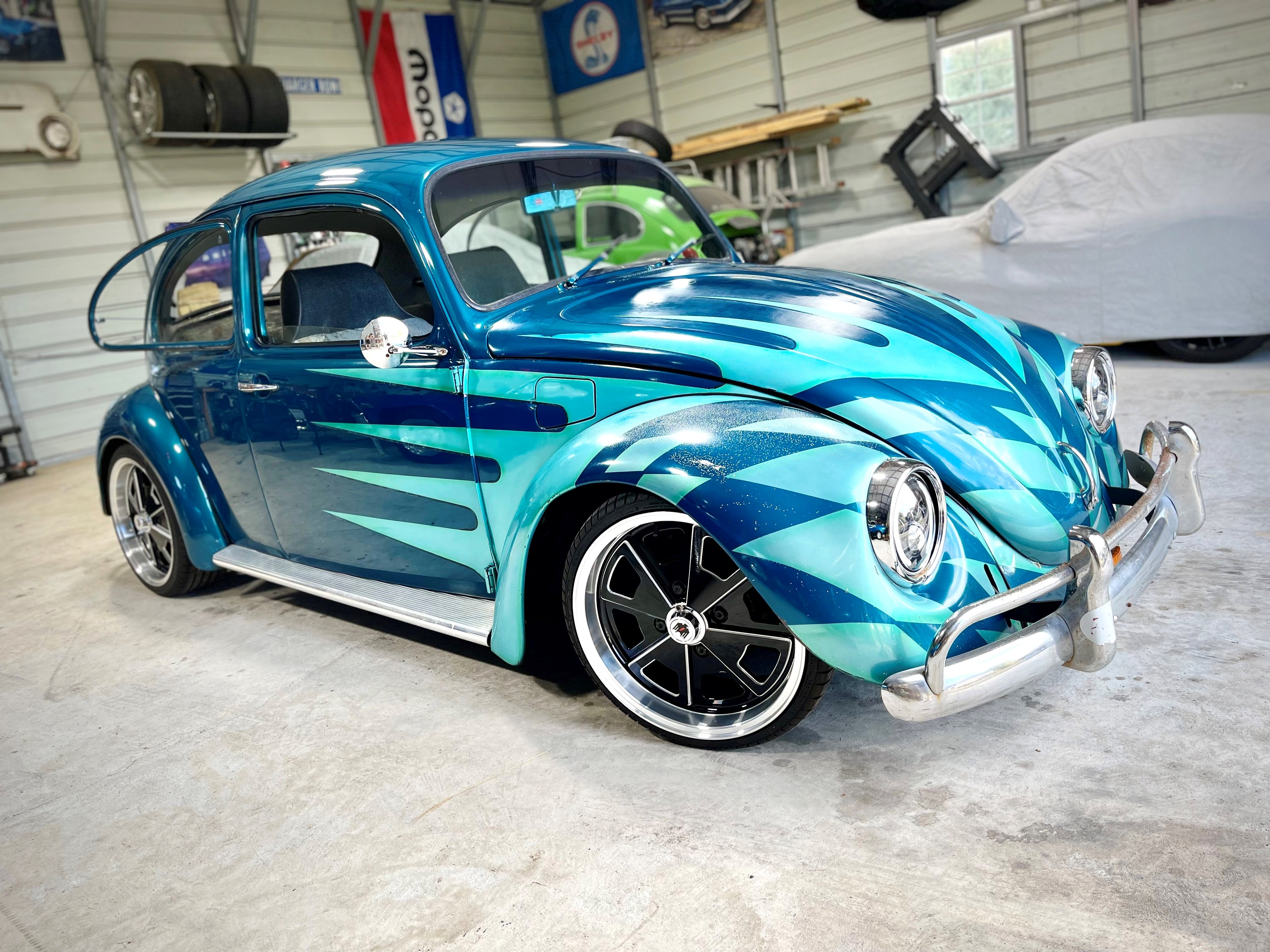Klassik Rader 914 Porsche Replica Wheel Rims Baby FUCHS Style Gloss Black Milled 1969 VW Beetle Blue & Teal Scallops