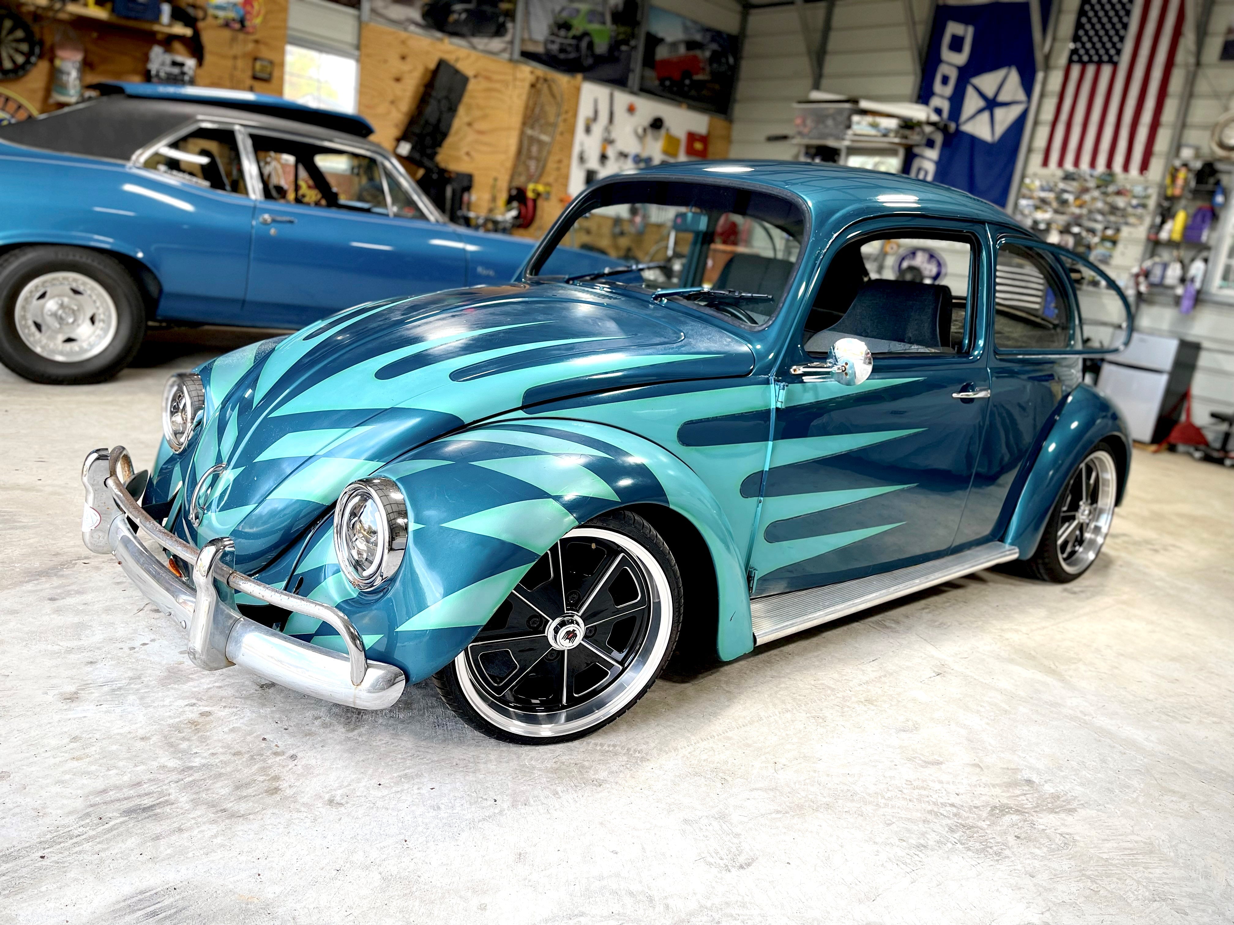 Klassik Rader 914 Porsche Replica Wheel Rims Baby FUCHS Style Gloss Black Milled 1969 VW Beetle Blue & Teal Scallops