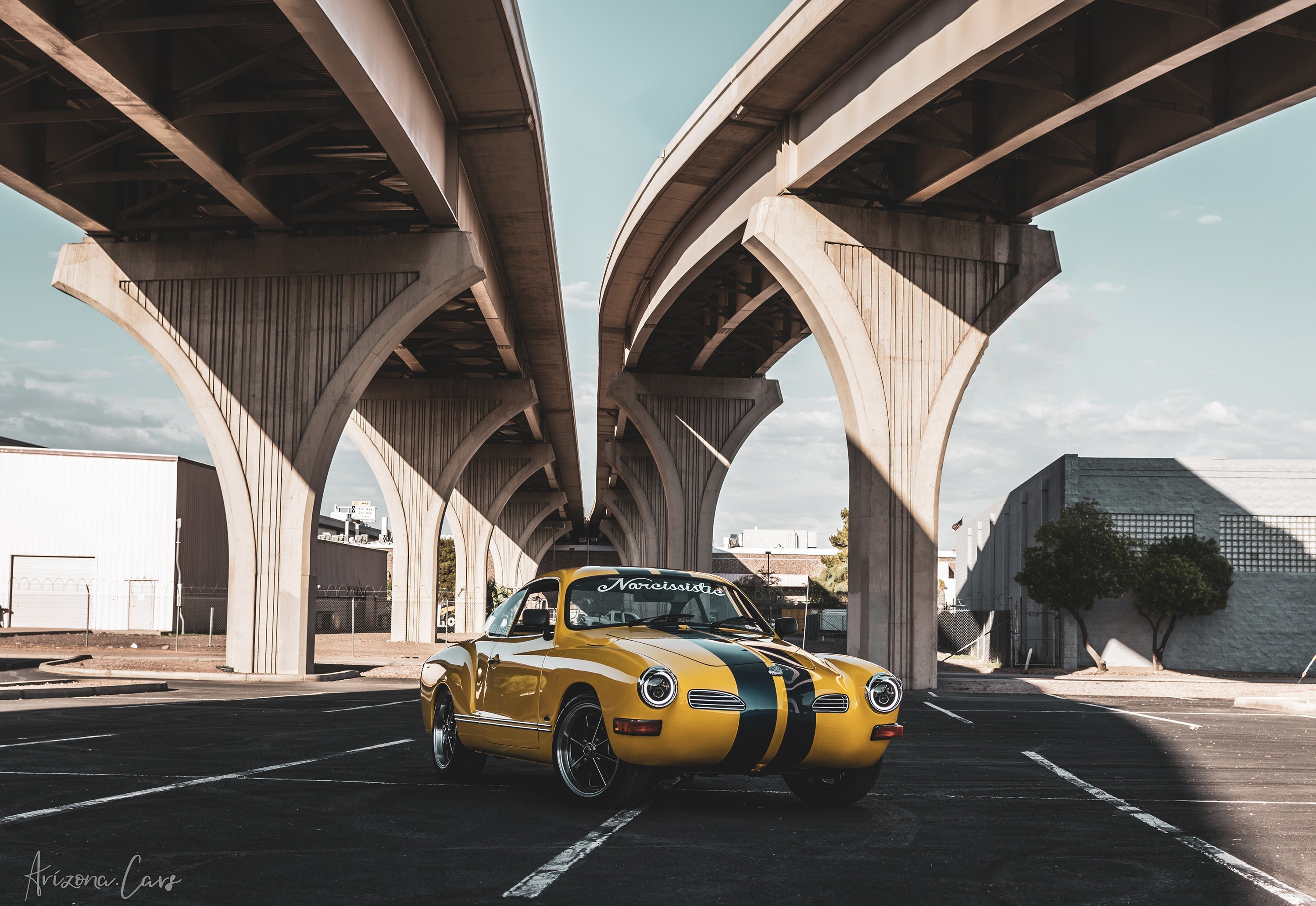 VW Karmann Ghia Yellow with 17x7.0 Klassik Rader model 914 wheels Gloss Black with Milled Edges Baby Fuch Style Replica Wheel Rims