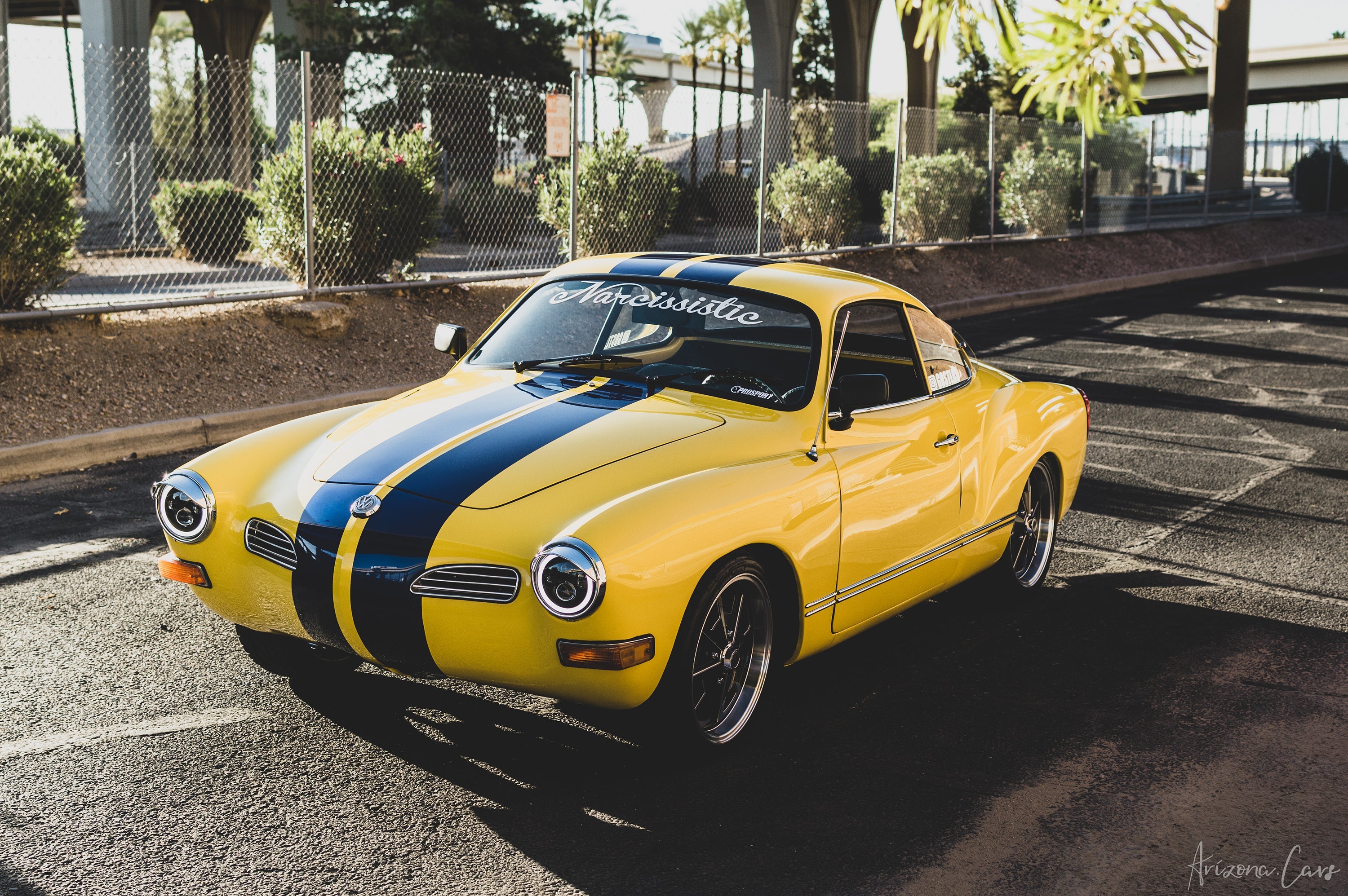 VW Karmann Ghia Yellow with 17x7.0 Klassik Rader model 914 wheels Gloss Black with Milled Edges Baby Fuch Style Replica Wheel Rims