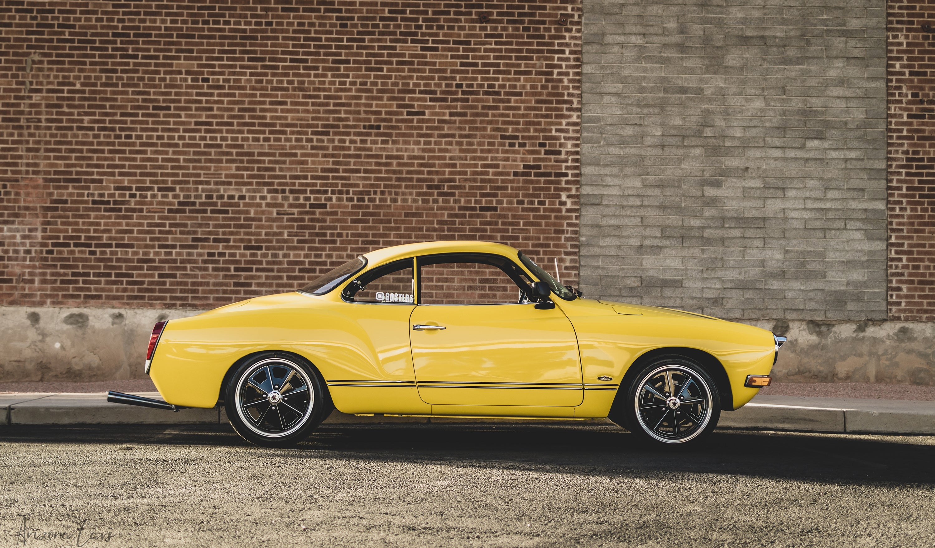 VW Karmann Ghia Yellow with 17x7.0 Klassik Rader model 914 wheels Gloss Black with Milled Edges Baby Fuch Style Replica Wheel Rims