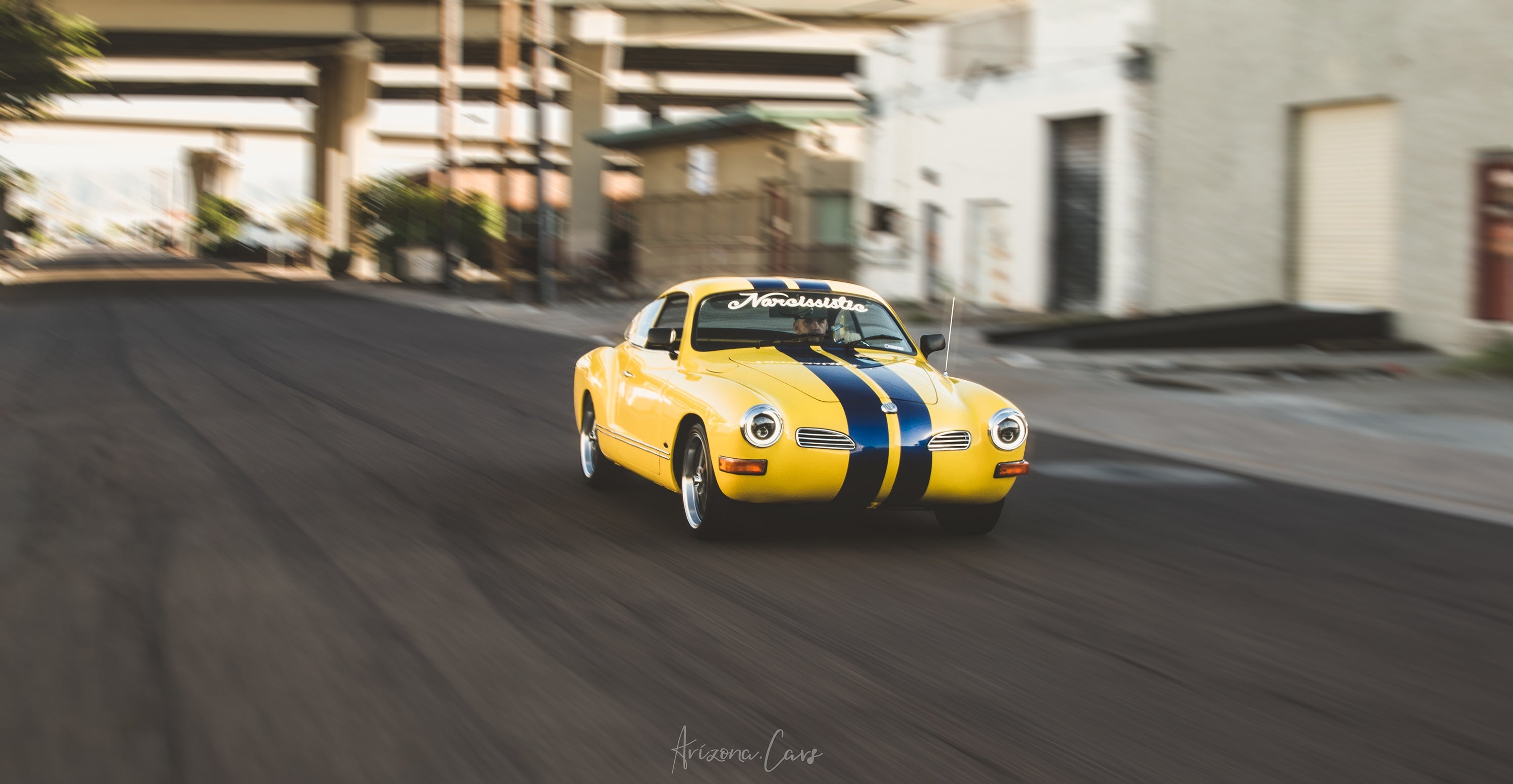 VW Karmann Ghia Yellow with 17x7.0 Klassik Rader model 914 wheels Gloss Black with Milled Edges Baby Fuch Style Replica Wheel Rims