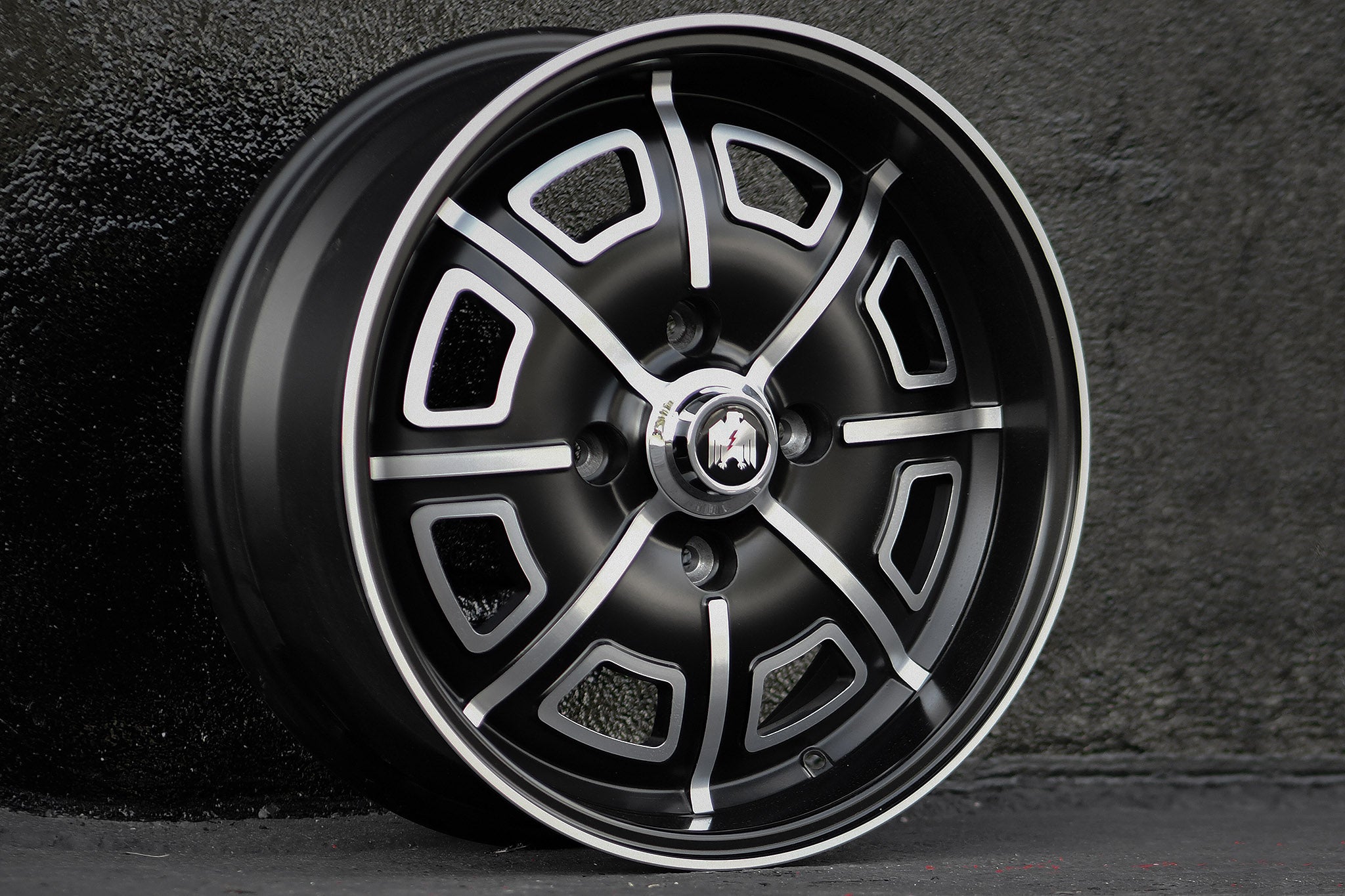 Klassik Rader Classic Car Wheels Porsche 914 Pedrini Wheels | Satin Black machined spokes machined windows & lip edge on pavement