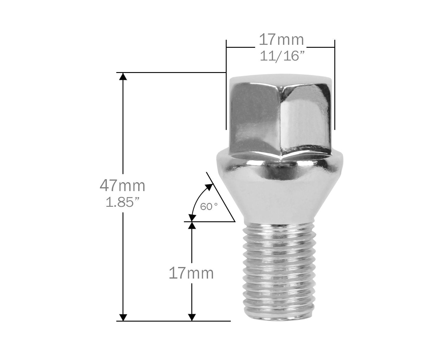 Perfectly Tight Lug Bolts 60° Tapered Seat Short Lug Bolts for Classic VW & Porsche - Chrome